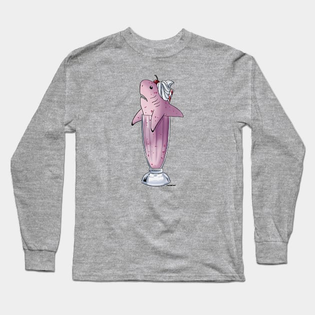 Strawberry Milkshark Long Sleeve T-Shirt by lizstaley